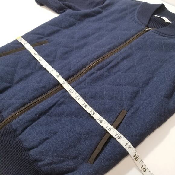 Peter Millar Wool Blend Navy Woven Ribbed Knit Quilted Bomber Jacket - Picture 9 of 16